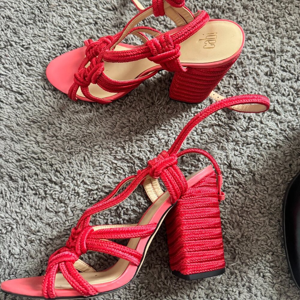 CAbi Red Strappy Tiptoe Wrapped Block Heel